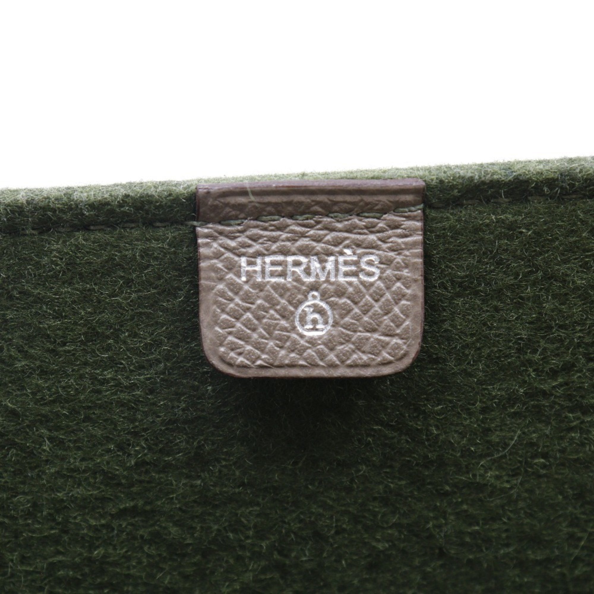 Hermes Petit Ash Tote Bag Vaux Epson x Felt Etoupe Green/Brown Unisex