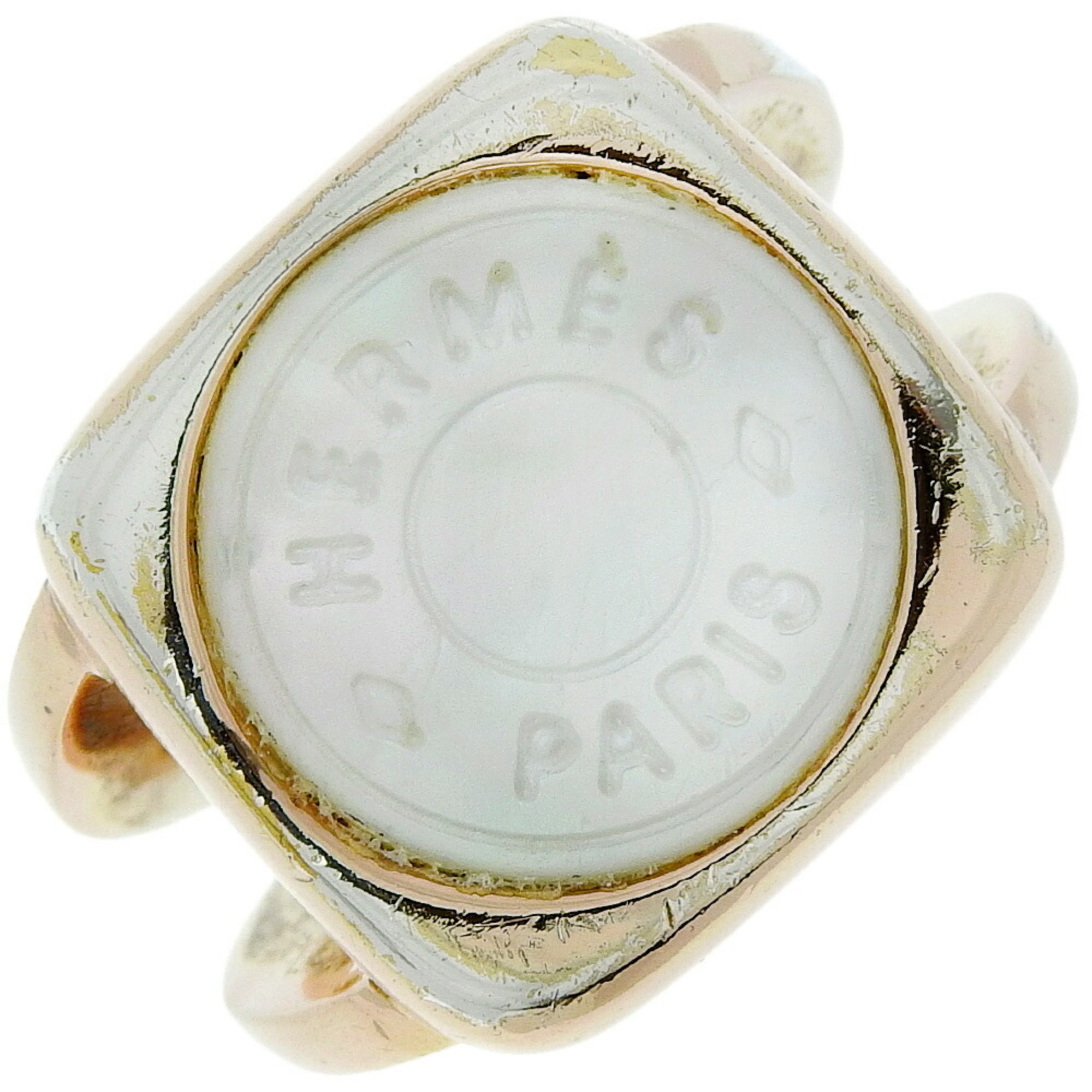 Hermes Corozo Serie Ring Gold Plated x White Shell No. 9 Women's