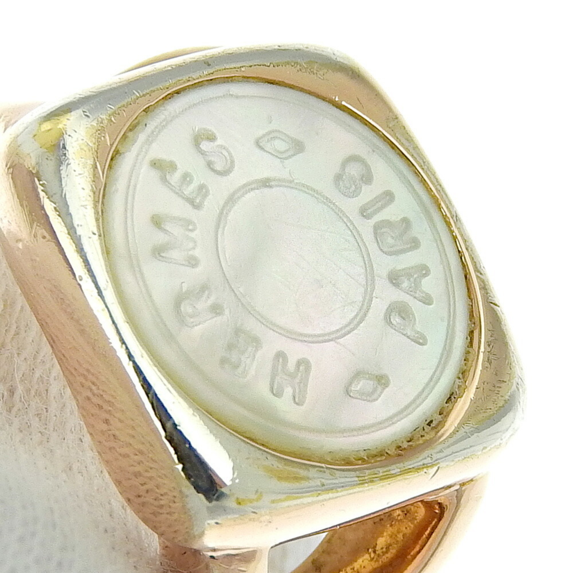Hermes Corozo Serie Ring Gold Plated x White Shell No. 9 Women's