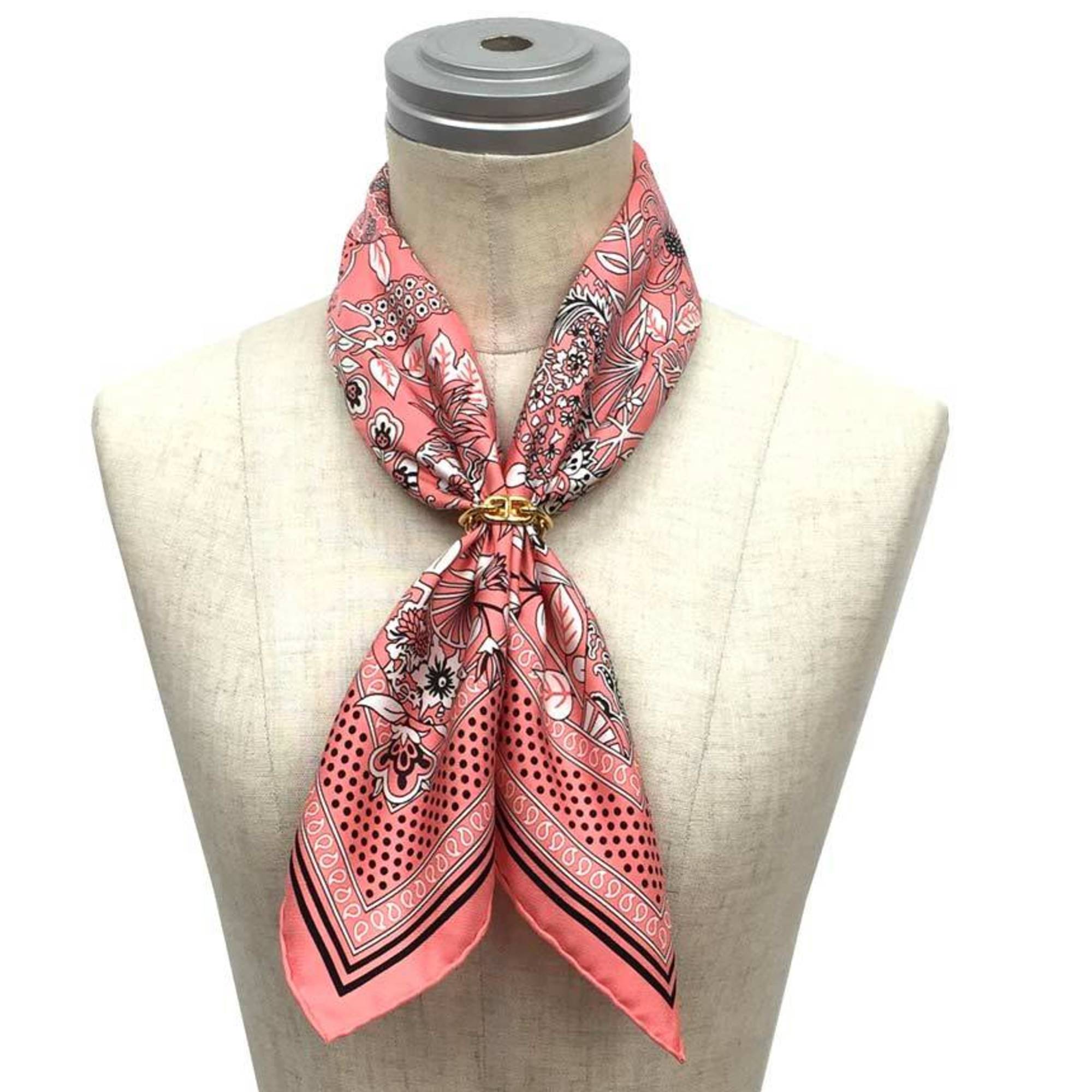 HERMES Carre 55 Fleurs et papillons de Tissus Flower blooming woven bandana pink 100% silk