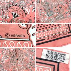 HERMES Carre 55 Fleurs et papillons de Tissus Flower blooming woven bandana pink 100% silk