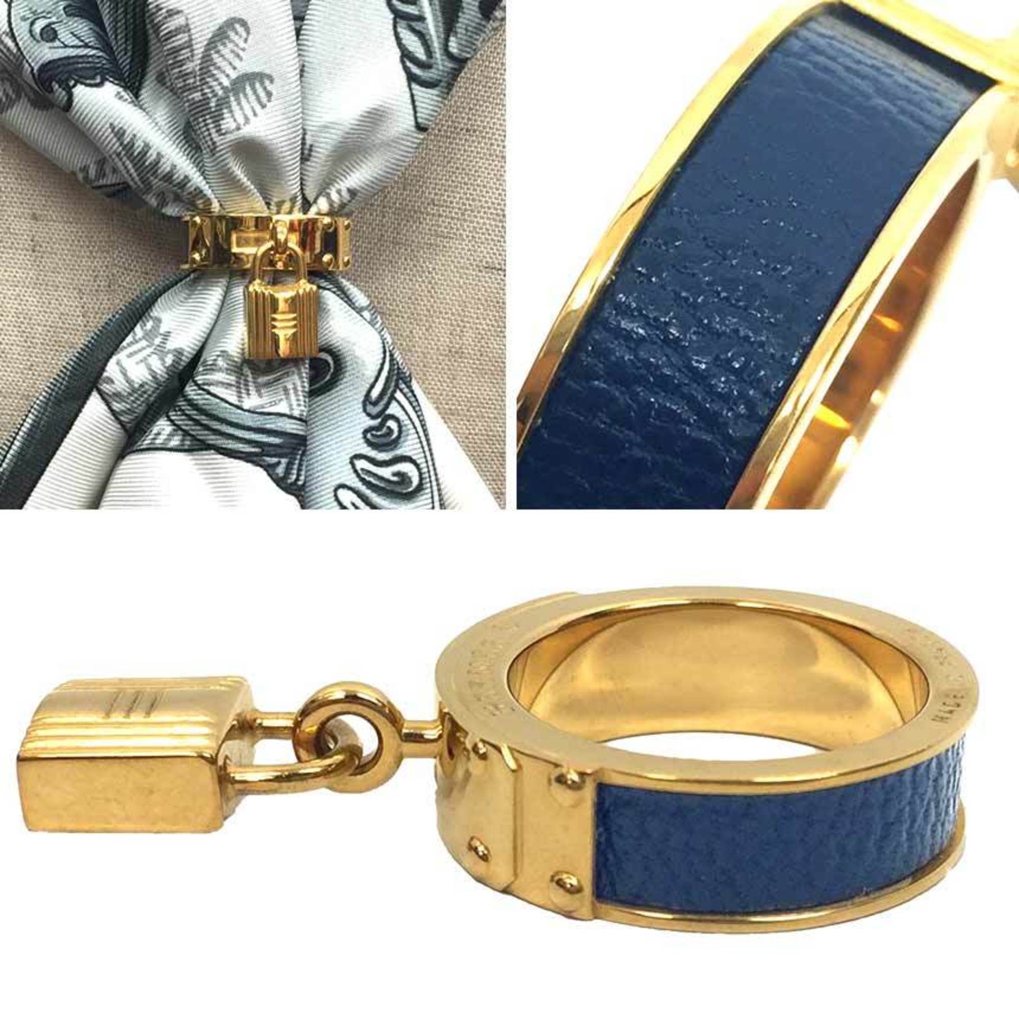 HERMES Kelly Cadena Scarf Muffler Ring Gold x Navy H Belt Hermes