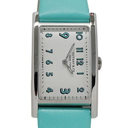 Tiffany TIFFANY&Co. Women's East West Quartz Stainless Steel SS Leather 60557985 Silver Blue Square Inspected