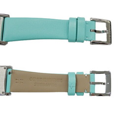 Tiffany TIFFANY&Co. Women's East West Quartz Stainless Steel SS Leather 60557985 Silver Blue Square Inspected