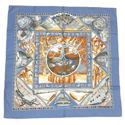 HERMES Hermes scarf muffler Carre 90 an son du TAM To the sound of tam toms 100% silk light blue
