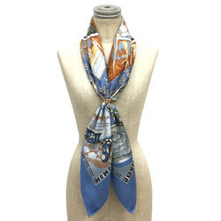 HERMES Hermes scarf muffler Carre 90 an son du TAM To the sound of tam toms 100% silk light blue