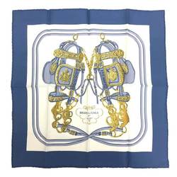 HERMES Hermes Carre 45 Scarf Muffler BRIDES de GALA (ceremonial bridle) White x Blue 100% Silk