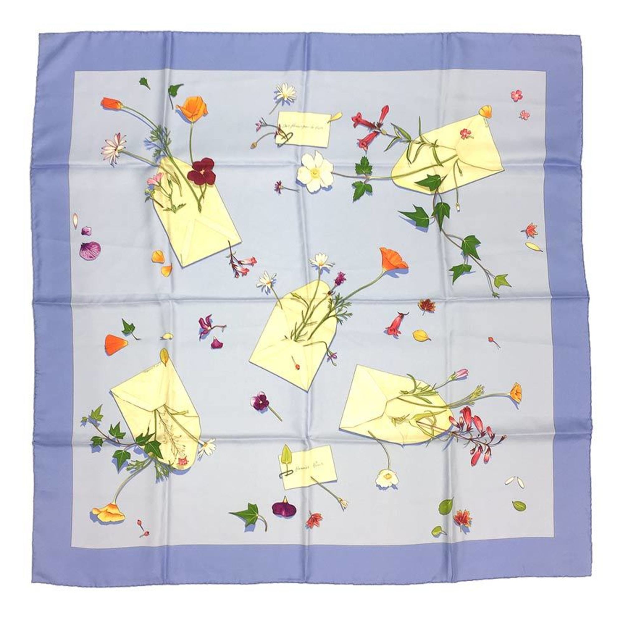 HERMES Hermes Scarf Muffler Carre 90 Des Fleurs pour le Dire Flower 100% Silk Purple