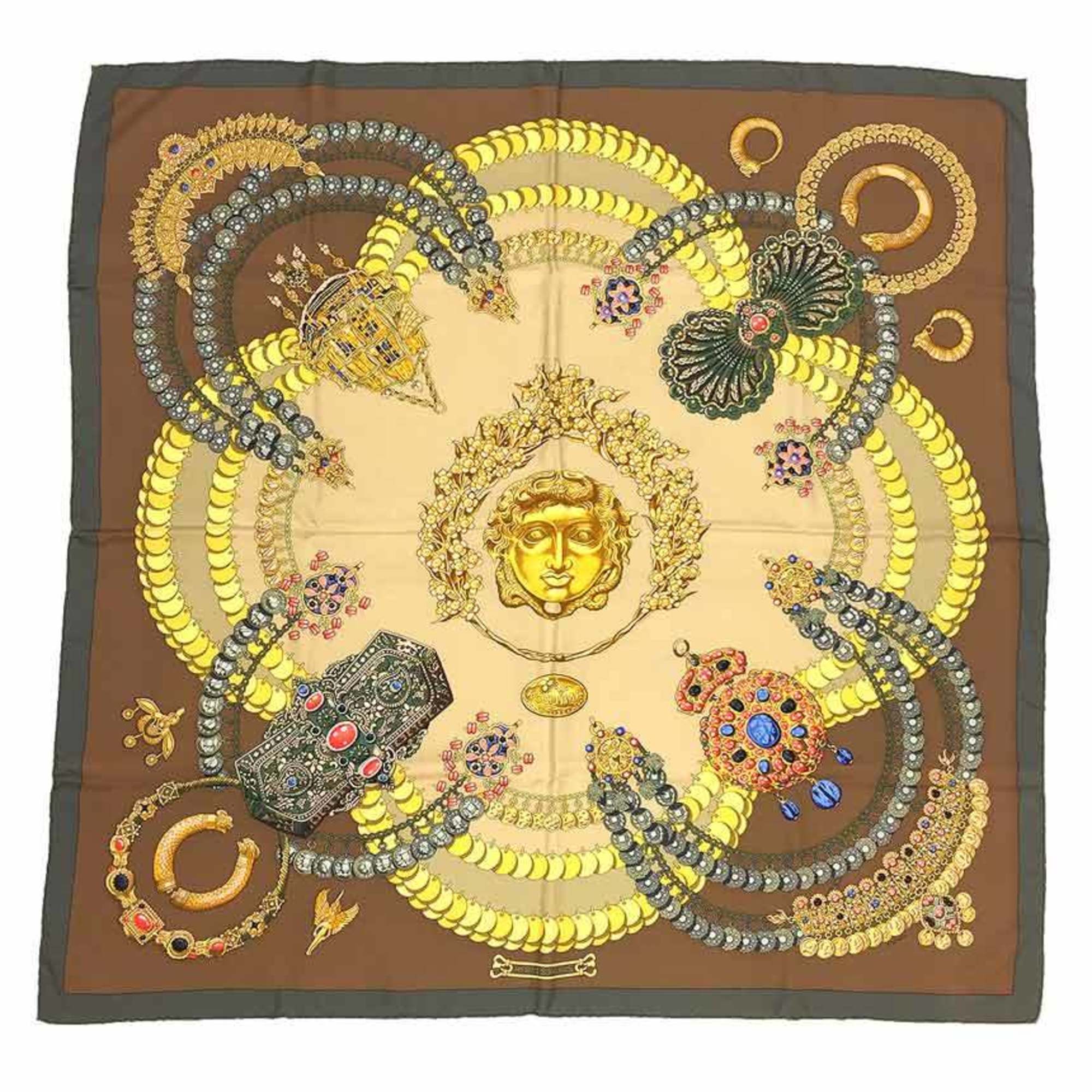 HERMES Hermes Carre 90 Scarf Muffler KOSMIMA Space Khaki Brown Beige 100% Silk