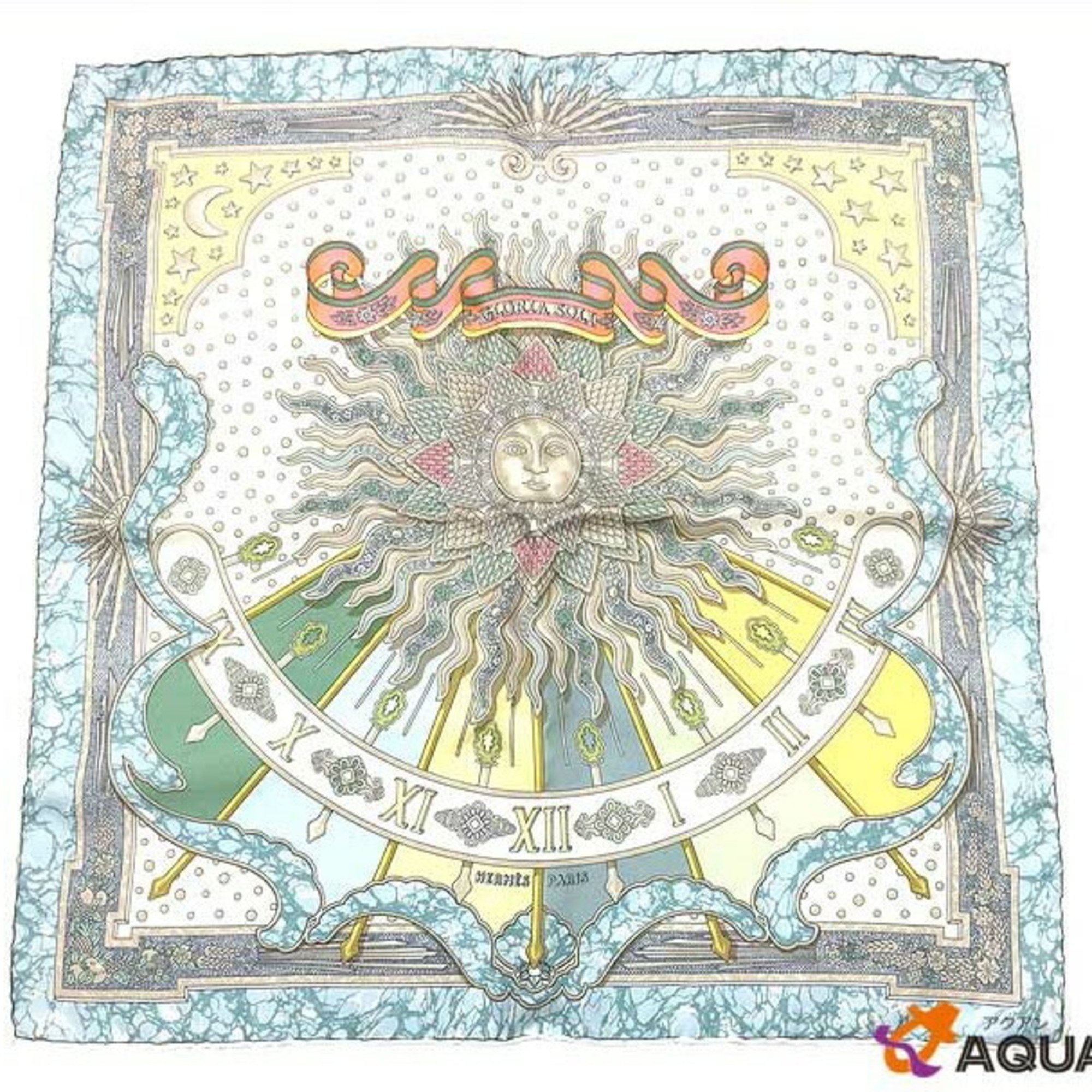 HERMES Hermes Carre 42 45 Scarf Muffler GLORIA SOLI Gloria Solo Enjoy today, seize the day CARPE DIEM White x light blue 100% silk scarf