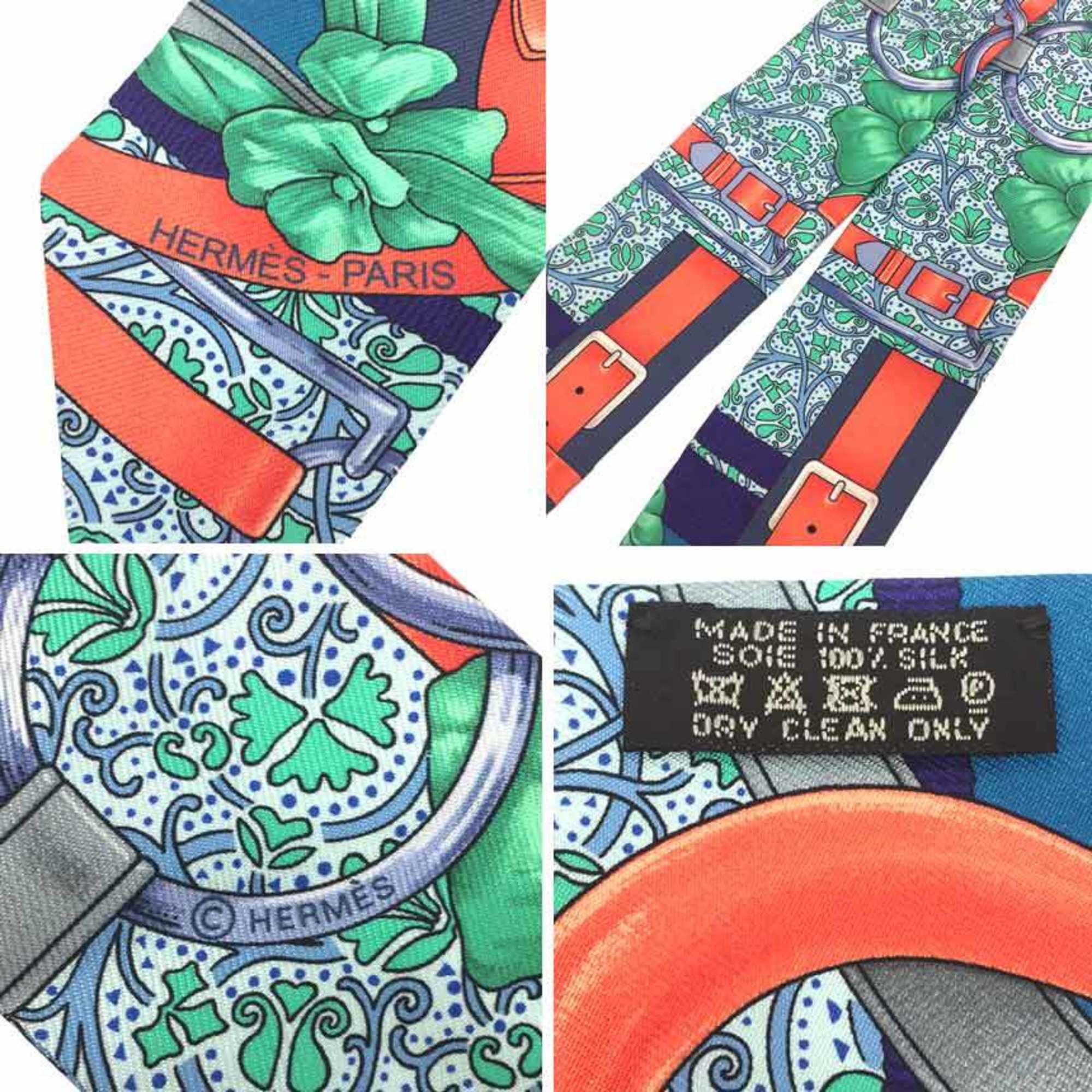 HERMES Twilly Scarf Muffler Grand Manege Fleuri 2017 Vert/Cobalt/Corai 100% Silk Hermes