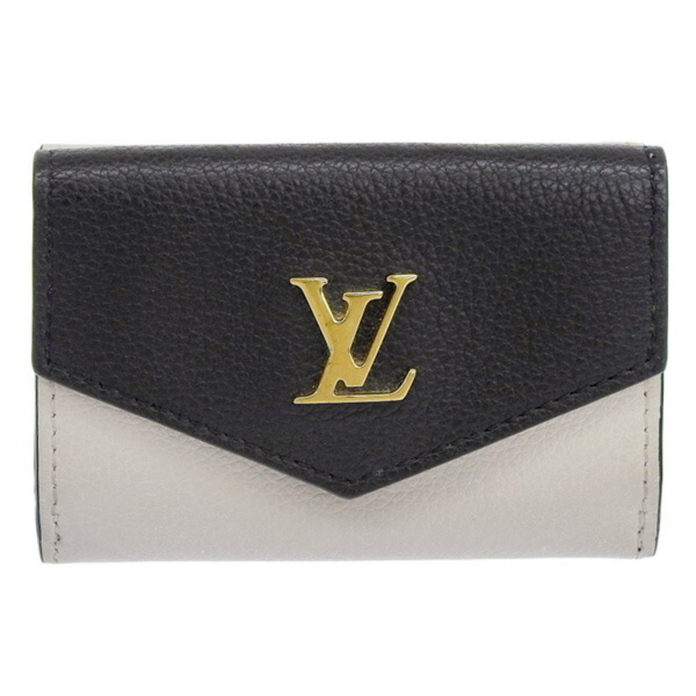 LOUIS VUITTON Leather Portefeuille Lock Trifold Wallet M80984 Black Ivory  Ladies