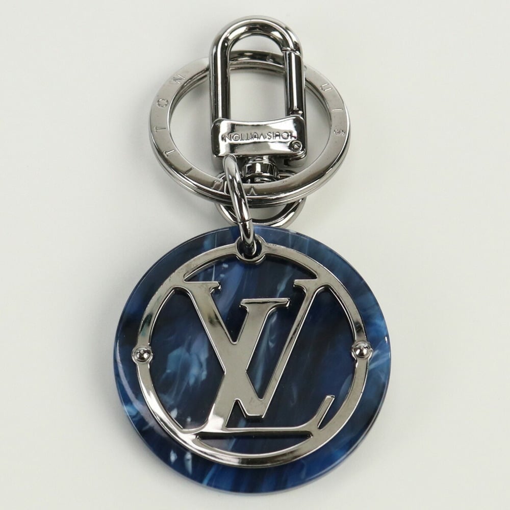 Louis Vuitton Keychain Lv Circle Metal Leather Silver Gray Bag