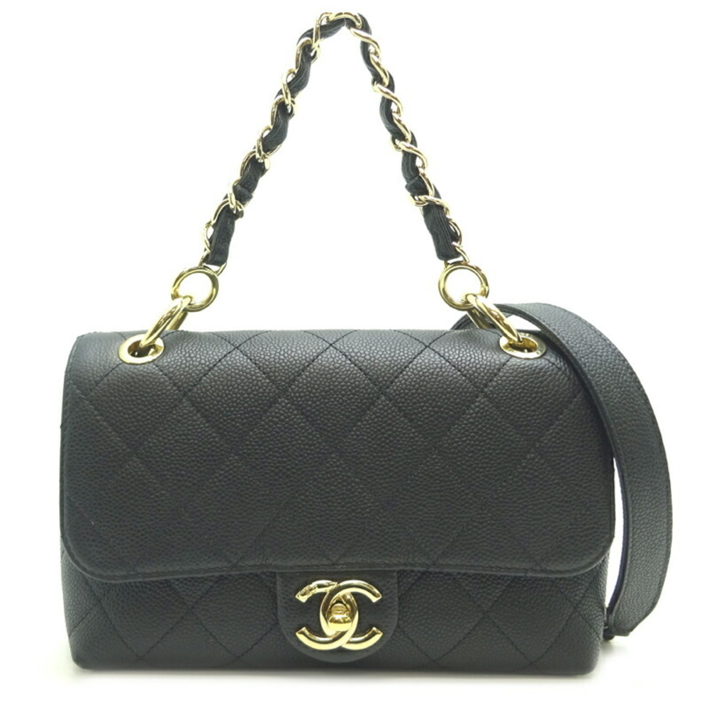 Chanel Matelasse 23 Chain Shoulder Bag Women's Caviar Skin Black