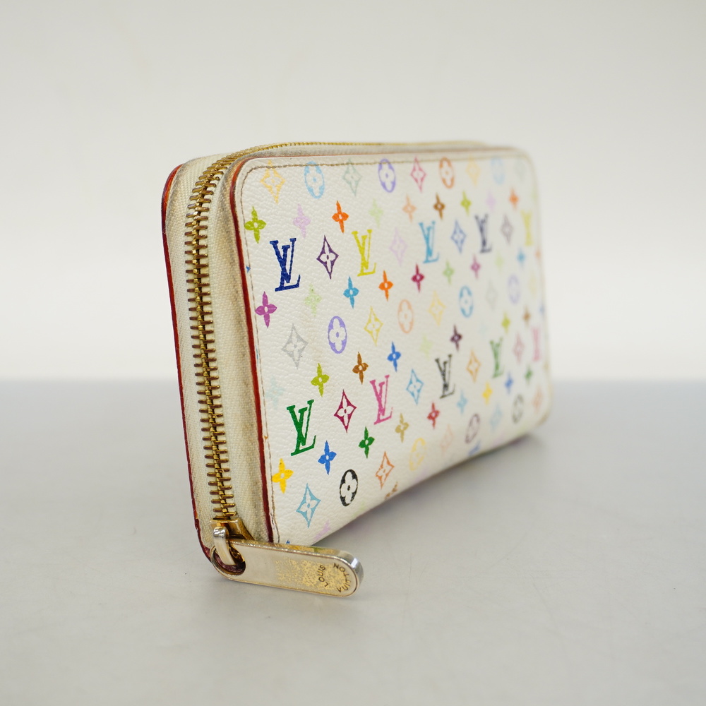 Auth Louis Vuitton Monogram Multicolore Zippy Wallet M60241 Blanc,Litchi
