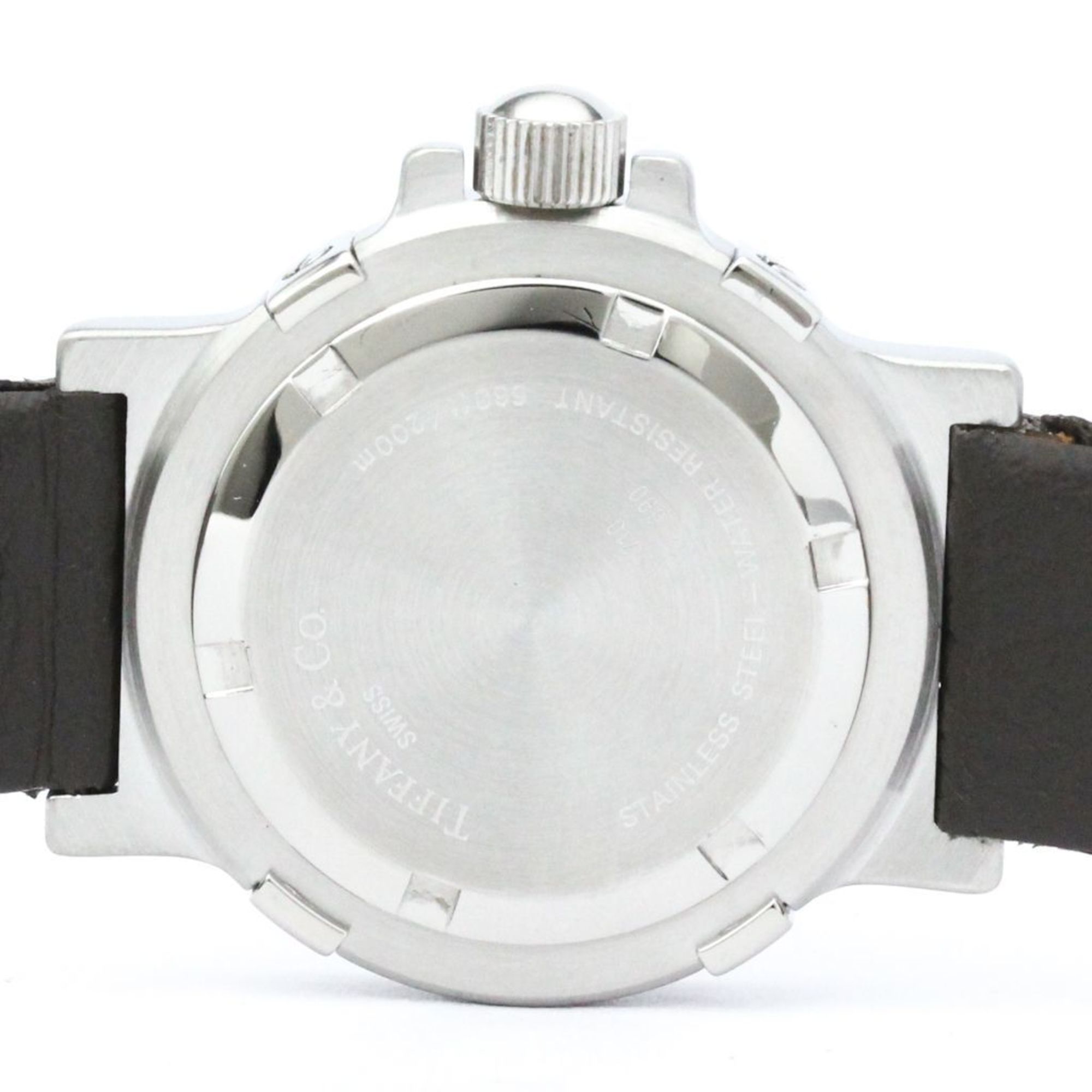 Polished TIFFANY Diver Steel leather Quartz Ladies Watch L0710 BF553093