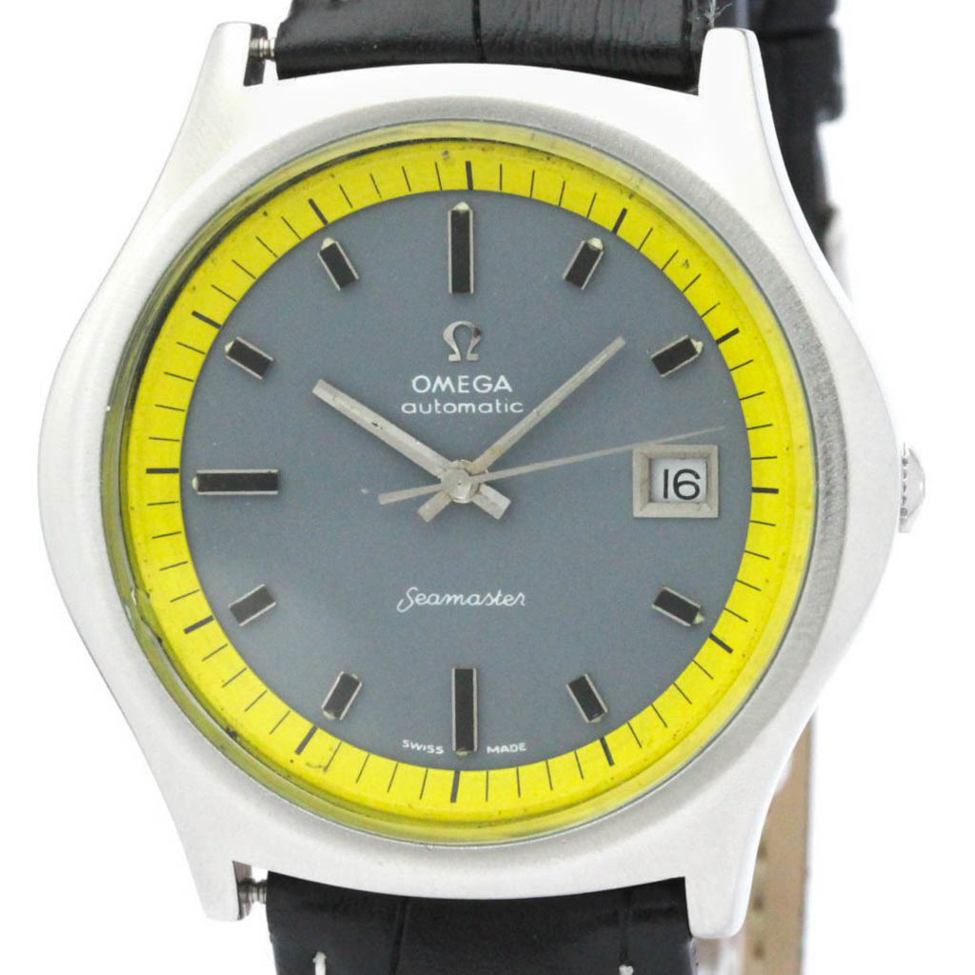 Vintage OMEGA Seamaster Big Yellow Steel Automatic Mens Watch 166.092 BF554606
