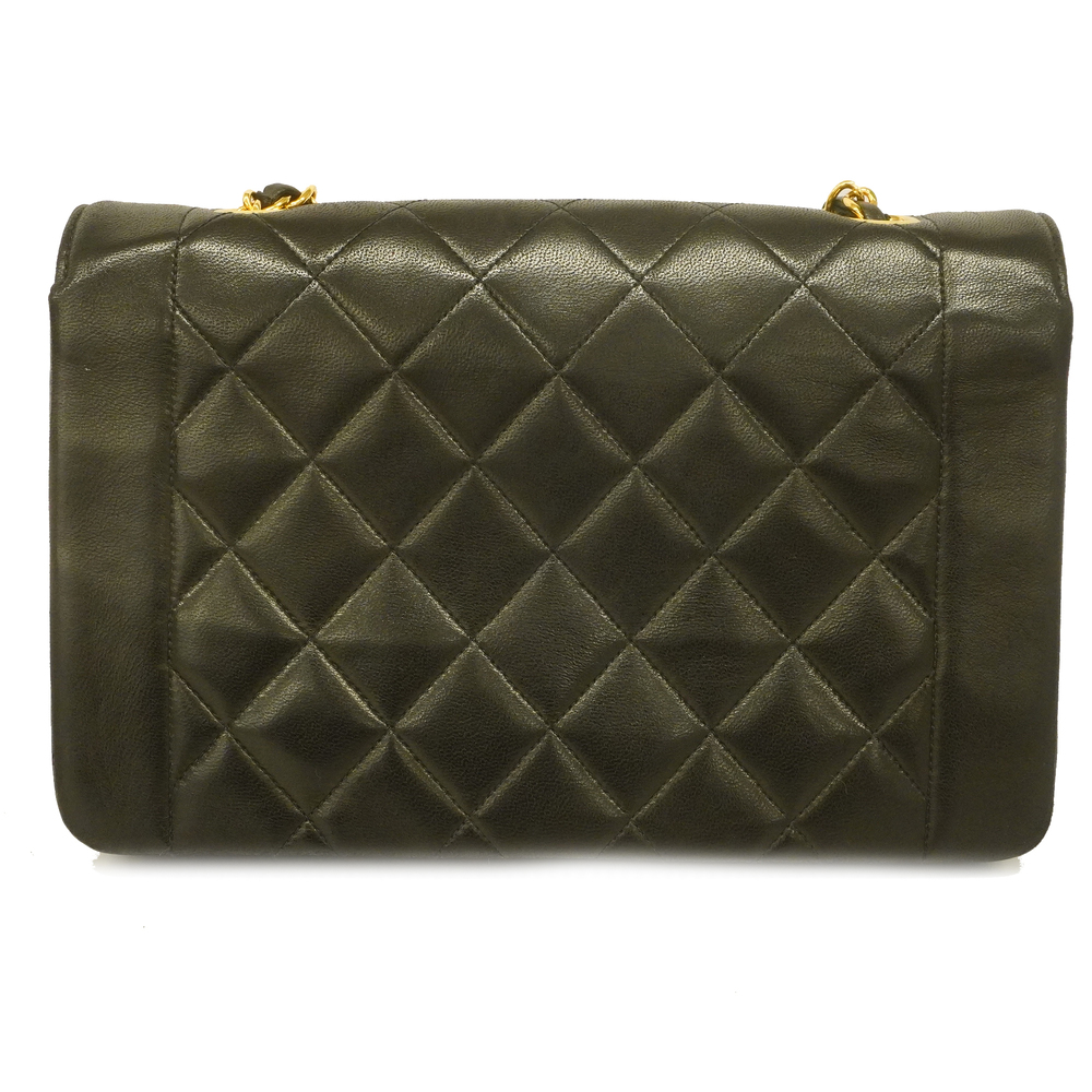 Auth Chanel Matelasse Diana Flap Single Chain Women's Leather Shoulder Bag  Black
