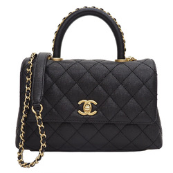 CHANEL Coco Handle Handbag Black A92990 Caviar Skin Women's