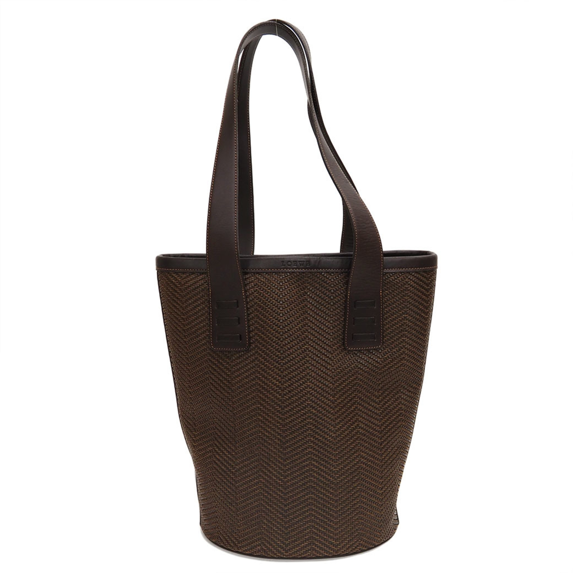 LOEWE Tote Bag Braided Basket Bucket Brown Leather Ladies