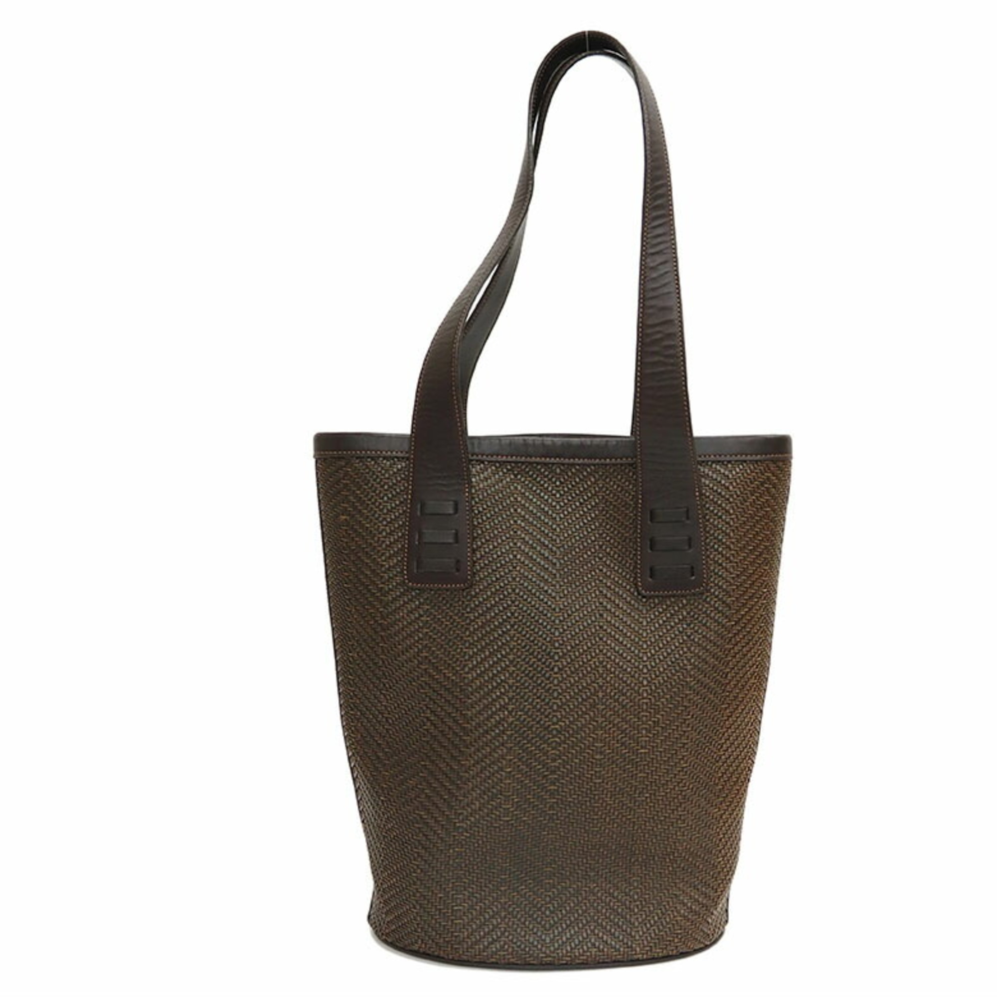 LOEWE Tote Bag Braided Basket Bucket Brown Leather Ladies