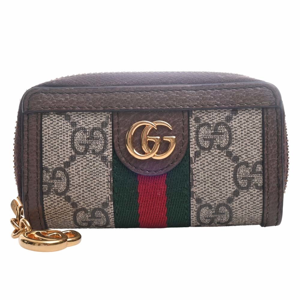 Gucci Ophidia GG Supreme Leather Round Coin Case 523157 Beige Brown Women's