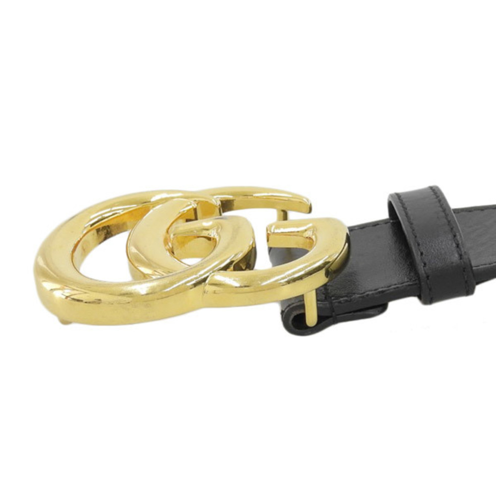 GUCCI Double G Buckle Leather Belt Black 406831