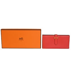 HERMES Long wallet with coin purse Bearn Soufflé Verso C engraved (manufactured in 2018) Vaux Epson Capucines Rouge Ash