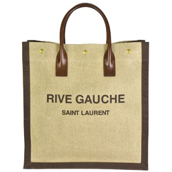 Yves Saint Laurent Saint Laurent Paris SAINT LAURENT Rive Gaucher Tote Bag Beige Brown Canvas Leather 631682