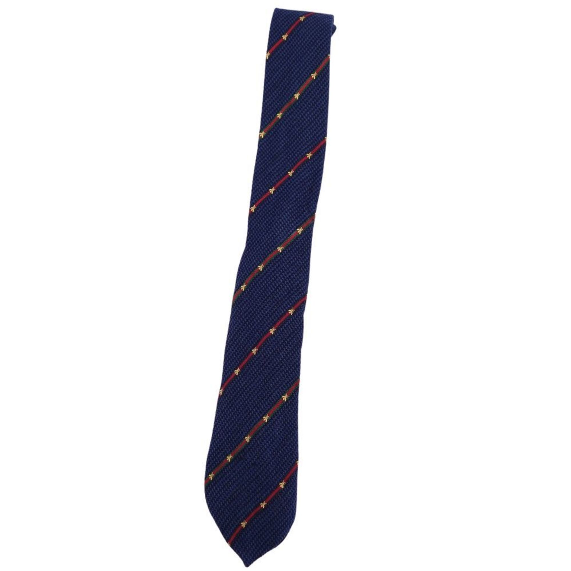 GUCCI Necktie Sherry Line Silk Wool Men's Navy