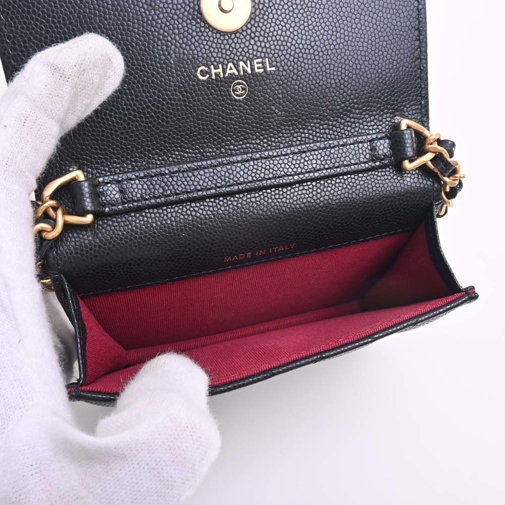 Chanel Crossbody Chain Shoulder Bag Pouch Black Caviar Skin 4670711 89309