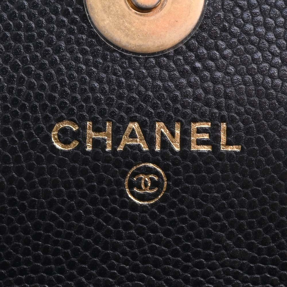 Chanel Crossbody Chain Shoulder Bag Pouch Black Caviar Skin 4670711 89309