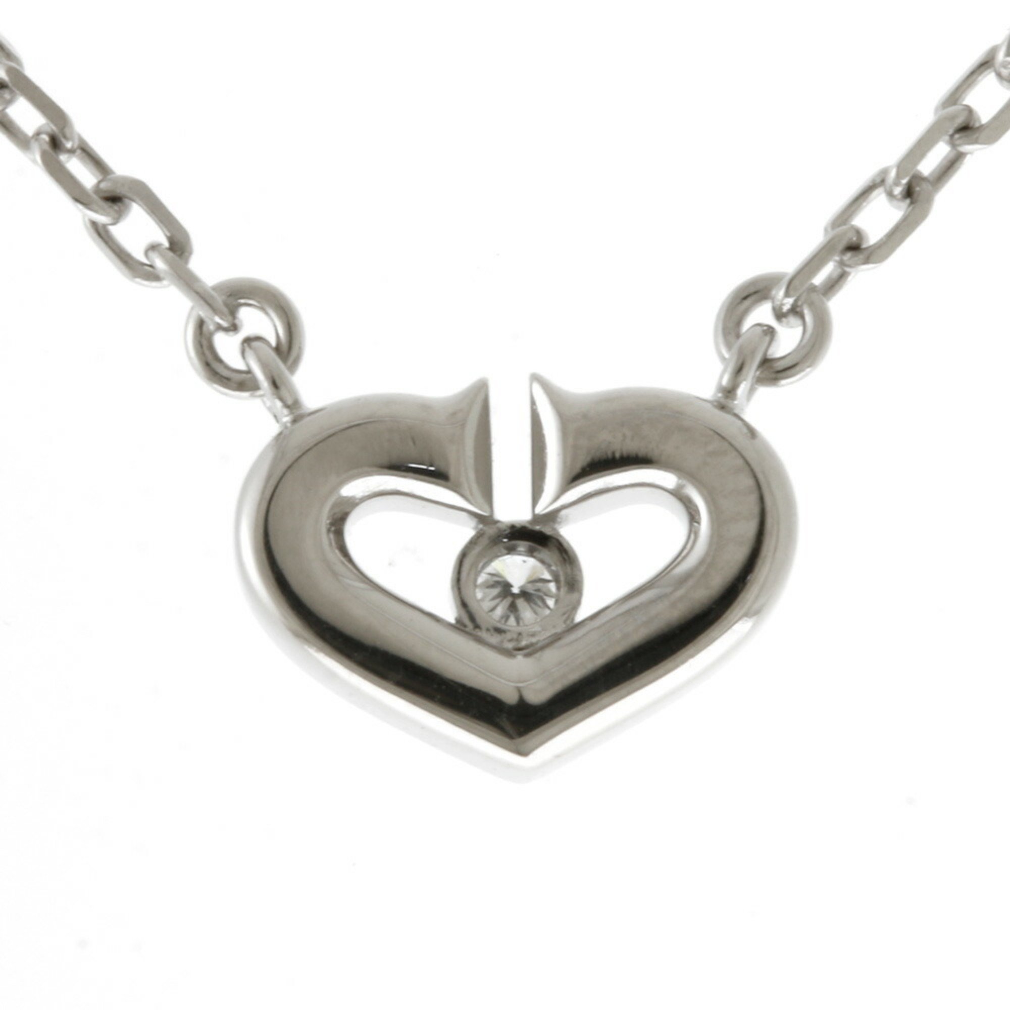 Cartier C Heart Diamond Necklace K18 White Gold Ladies CARTIER