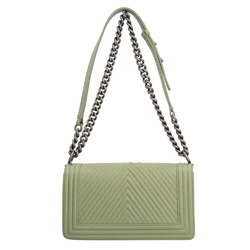 CHANEL Boy Chanel V Stitch Shoulder Bag Lambskin Green Women's