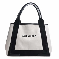 Balenciaga Navy Cabas S Canvas Tote Bag White