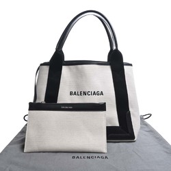 Balenciaga Navy Cabas S Canvas Tote Bag White