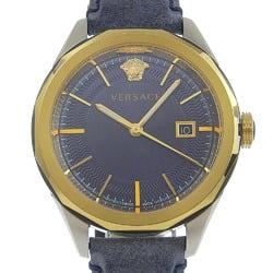 Versace VERA Watch WR5 Stainless Steel x Leather Gold Quartz Analog Display Men's Navy Dial