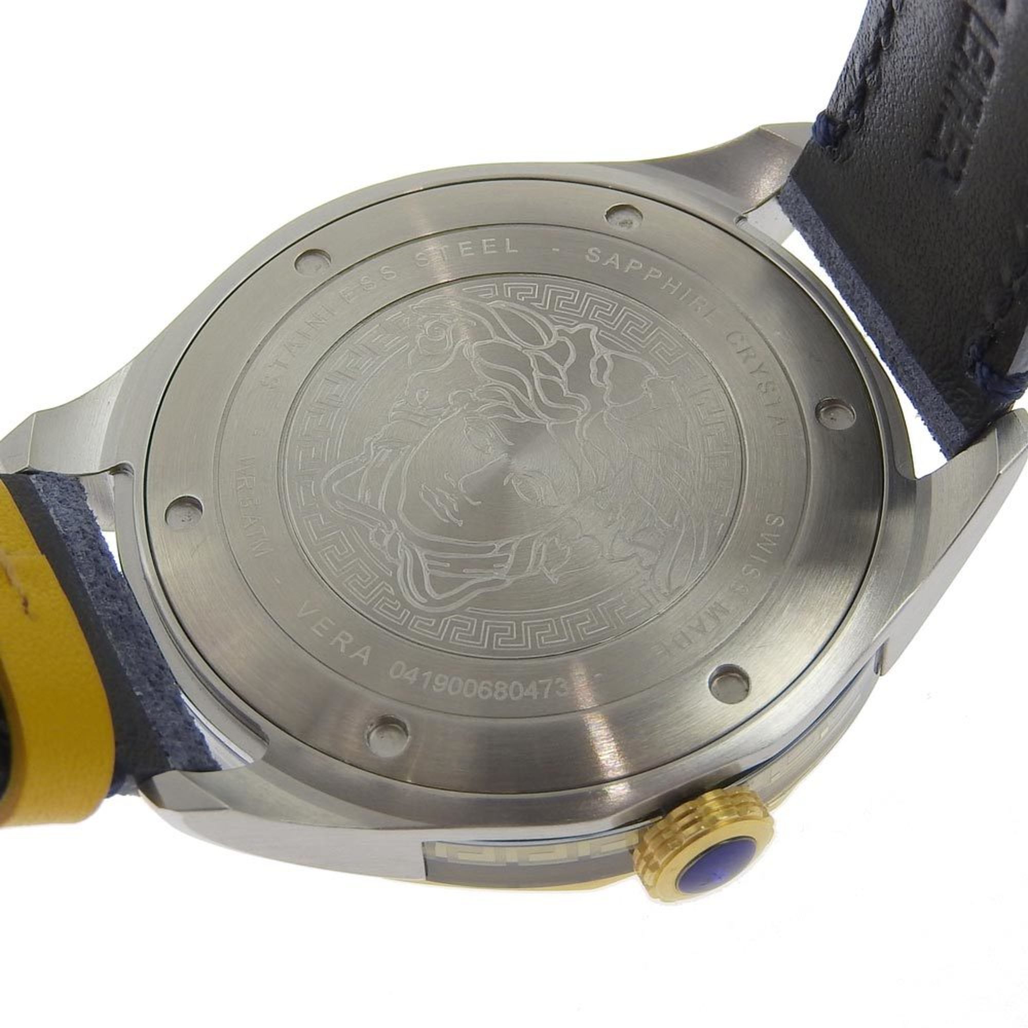 Versace VERA Watch WR5 Stainless Steel x Leather Gold Quartz Analog Display Men's Navy Dial