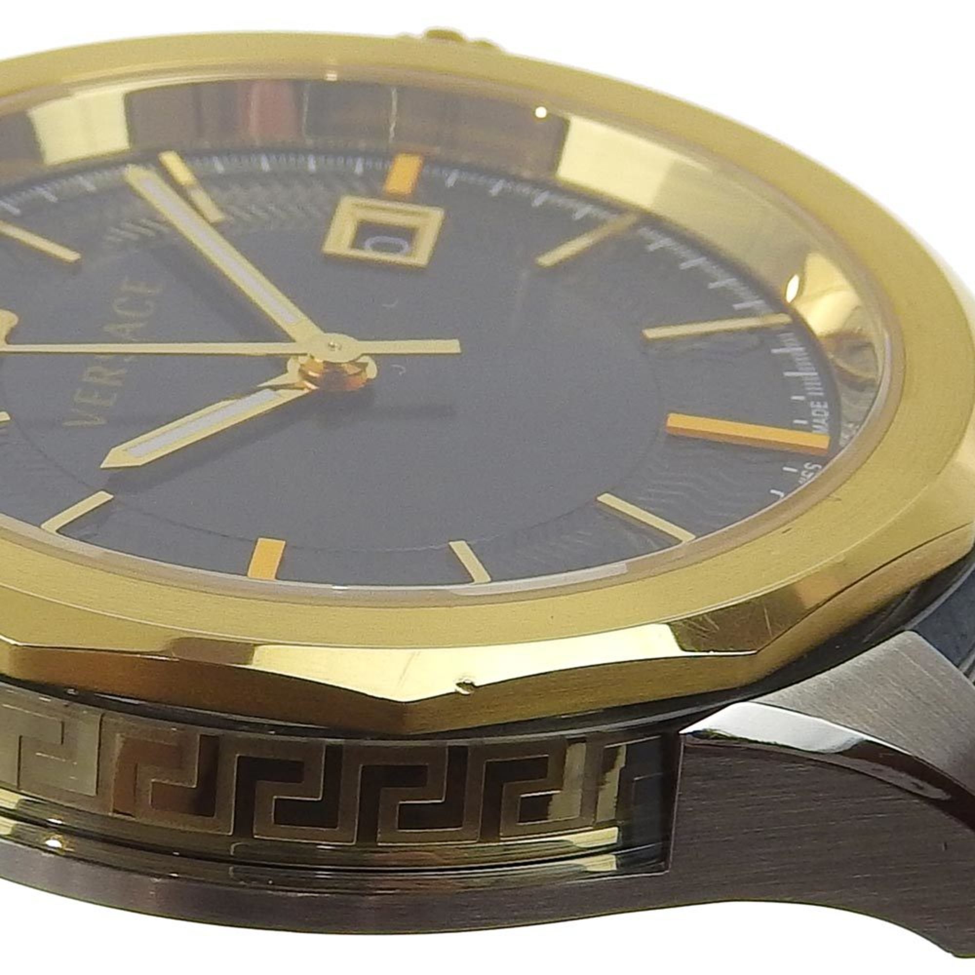 Versace VERA Watch WR5 Stainless Steel x Leather Gold Quartz Analog Display Men's Navy Dial