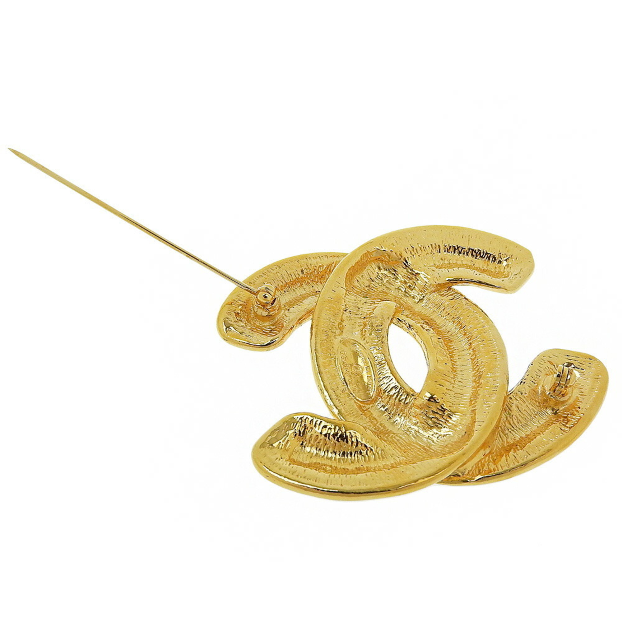 Chanel Cocomark Brooch Matelasse Vintage Gold Plated Ladies