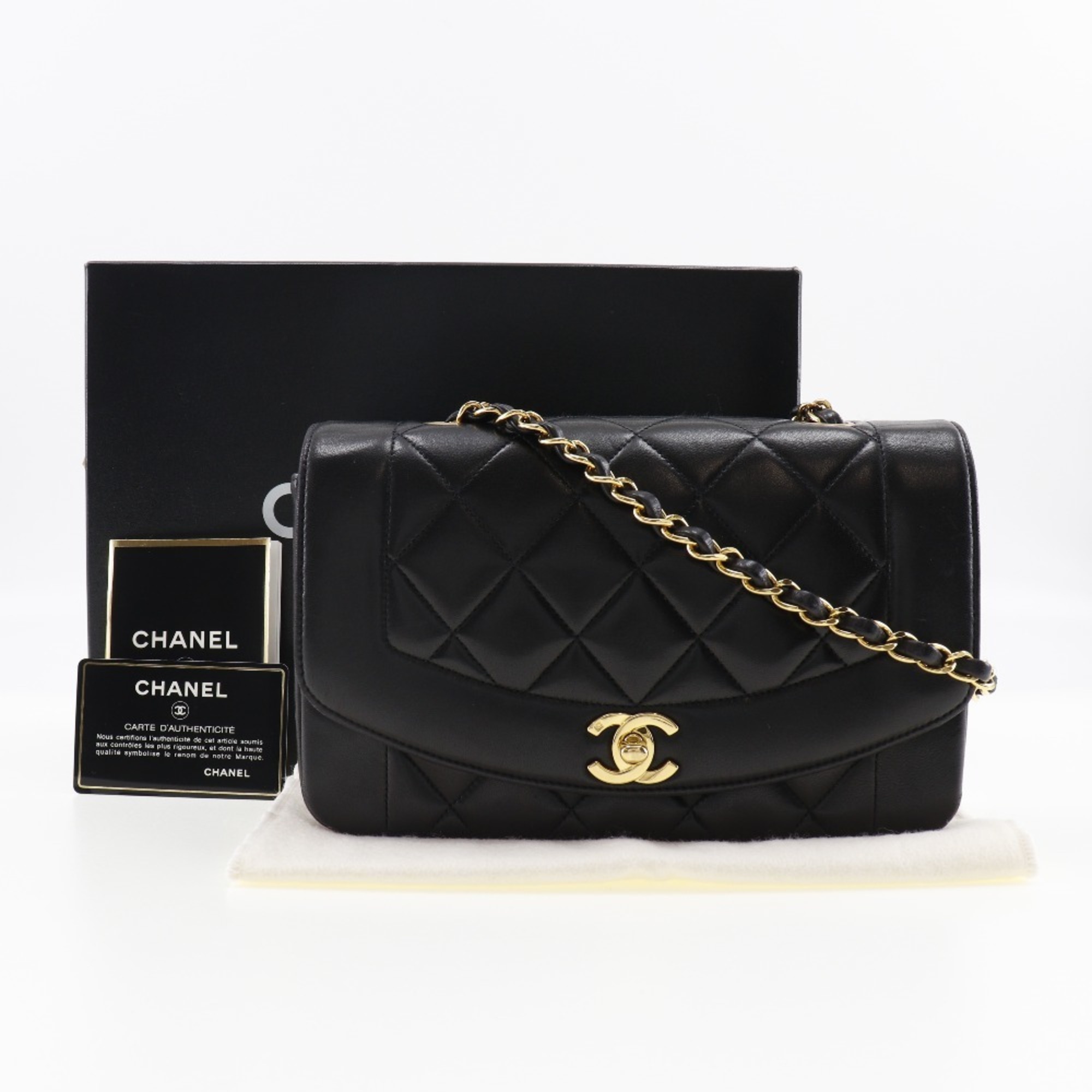 Chanel Chain Shoulder Bag Coco Mark Diana Matelasse Lambskin Black Ladies