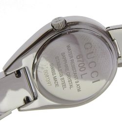 Gucci Watch 6700L Stainless Steel Silver Quartz Analog Display Ladies Black Dial