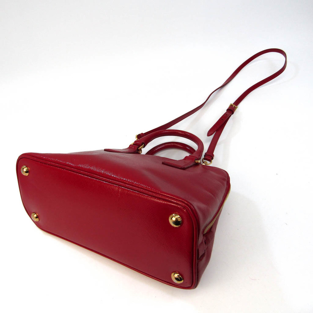 Prada Saffiano BL0838 Women's Patent Leather Handbag,Shoulder Bag Red Color