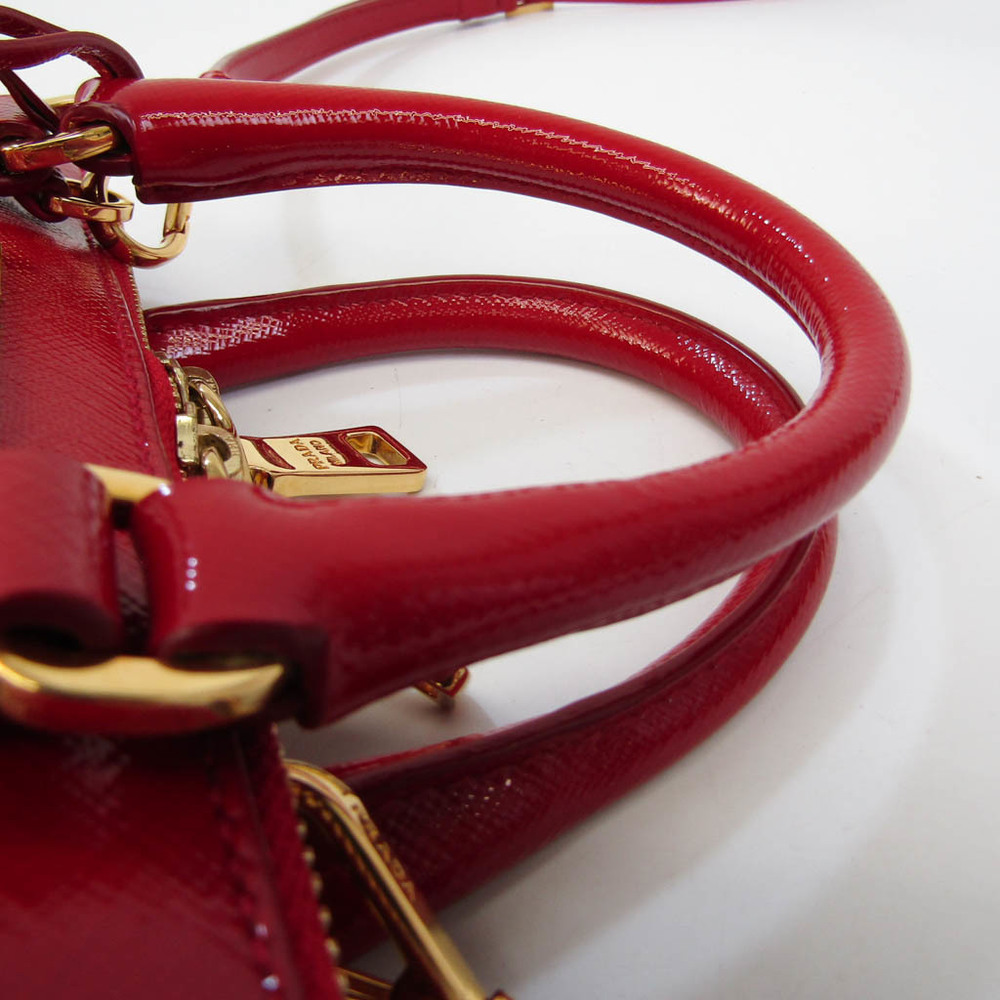 Prada Saffiano BL0838 Women's Patent Leather Handbag,Shoulder Bag Red Color