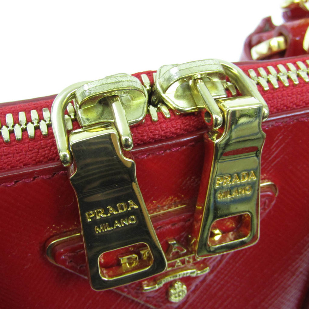 Prada Saffiano BL0838 Women's Patent Leather Handbag,Shoulder Bag Red Color