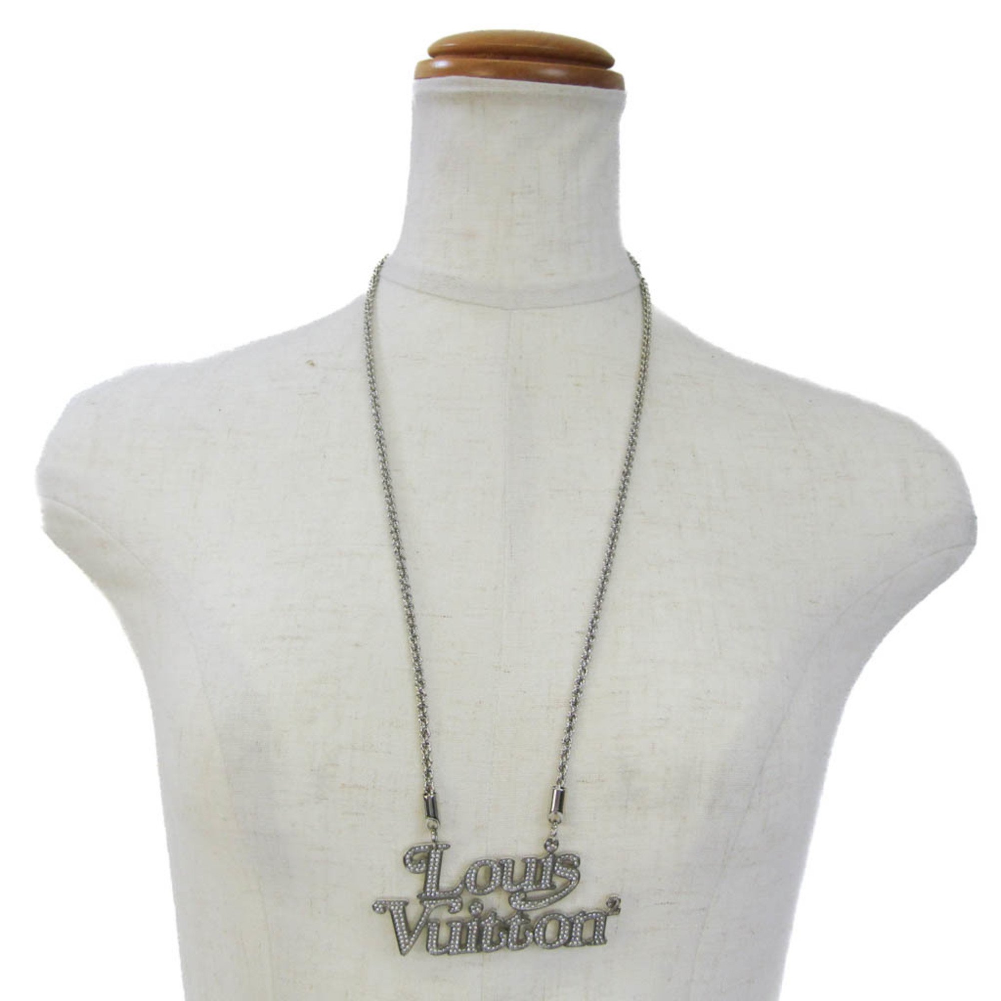 Louis Vuitton Colliersquard LV Strass MP2691 Metal,Rhinestone Men,Women Pendant Necklace (Silver)
