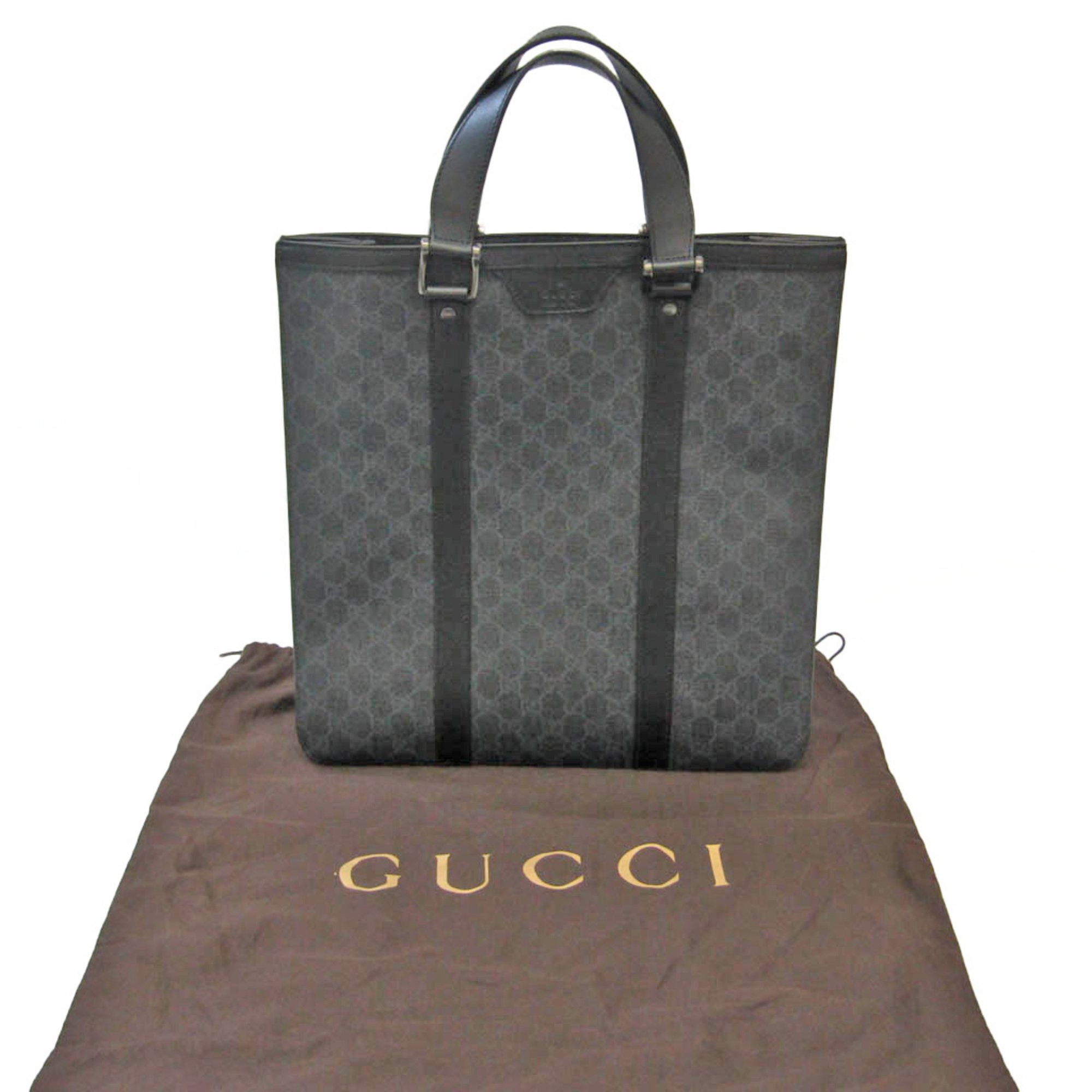 Gucci GG Supreme 322072 Men's Coated Canvas Handbag,Tote Bag Black,Dark Gray