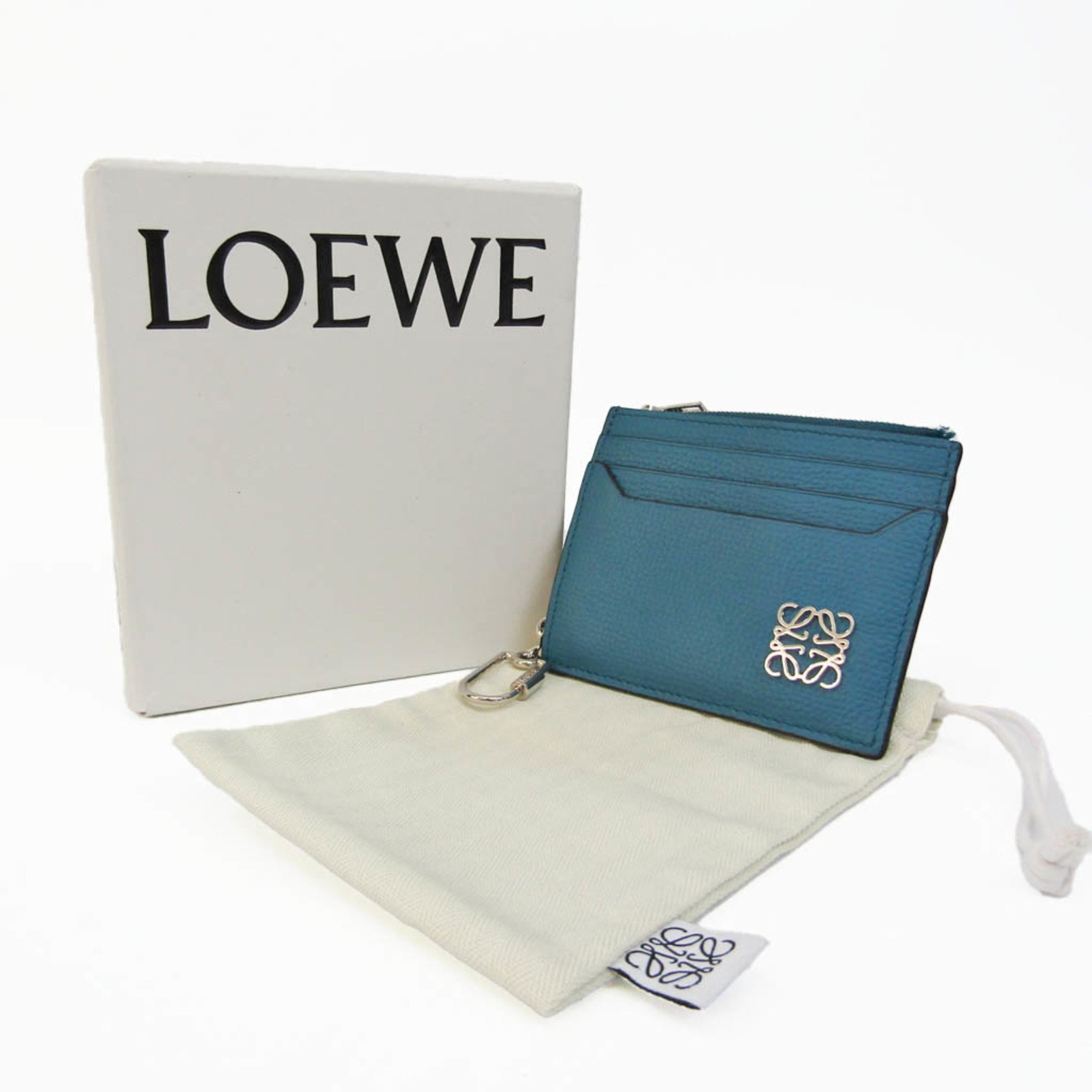 Loewe Anagram Square Zip Card Coin Holder C821R80X01 Leather Card Case Turquoise