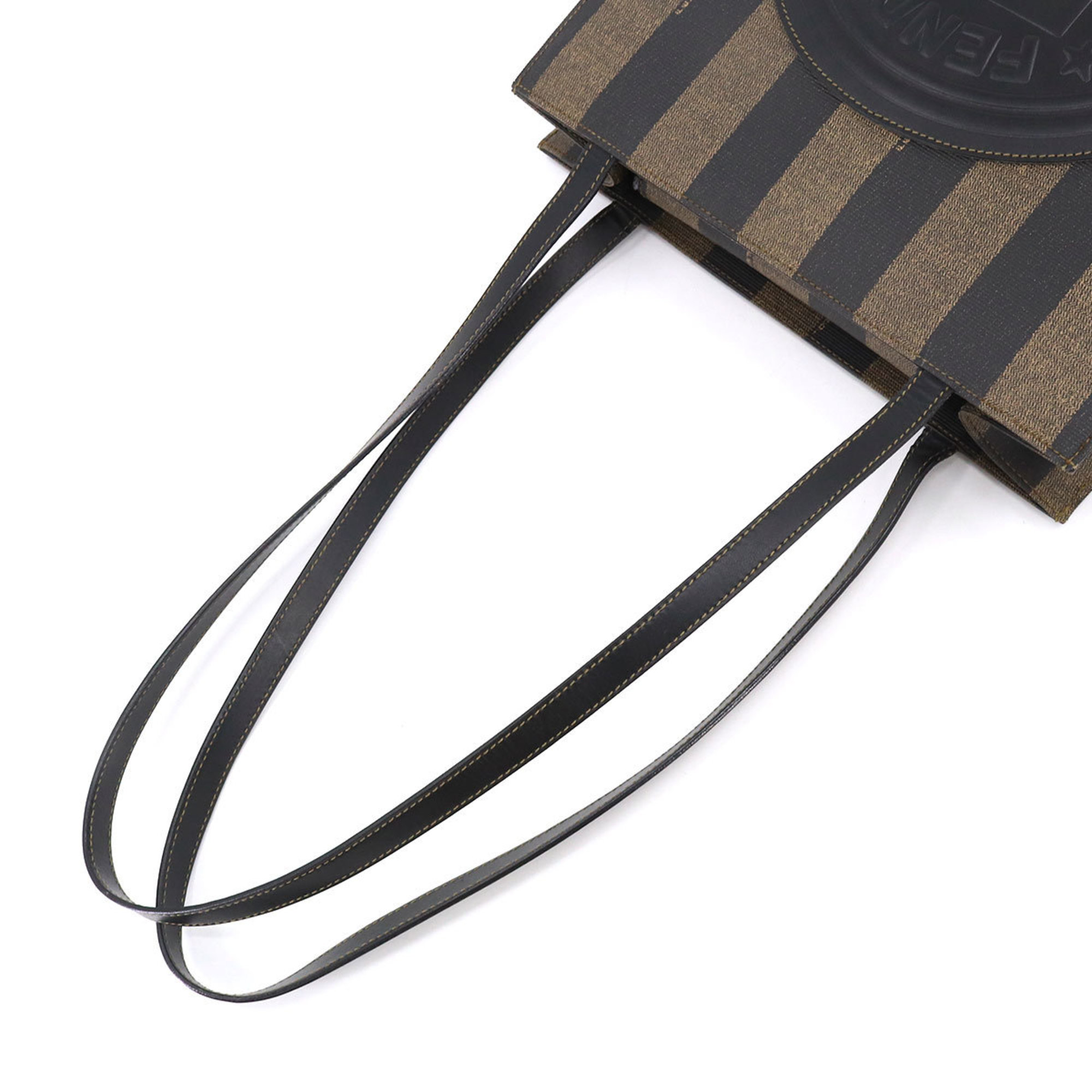 FENDI Pecan Tote Bag PVC Leather Brown Black 258259980068 Gold Hardware