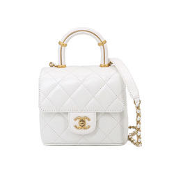 CHANEL Matelasse 2way Hand Chain Shoulder Bag Leather White AS4035 Gold Hardware